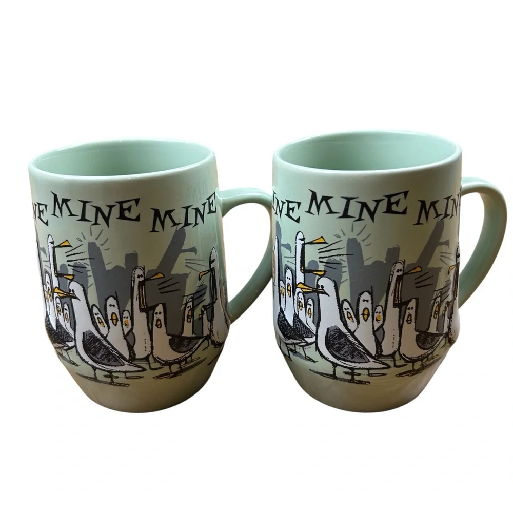 Disney Parks Finding Nemo Seagulls Mugs Mine Mine Raised 3D Coffee Mugs Set of 2 - Picture 1 of 10
